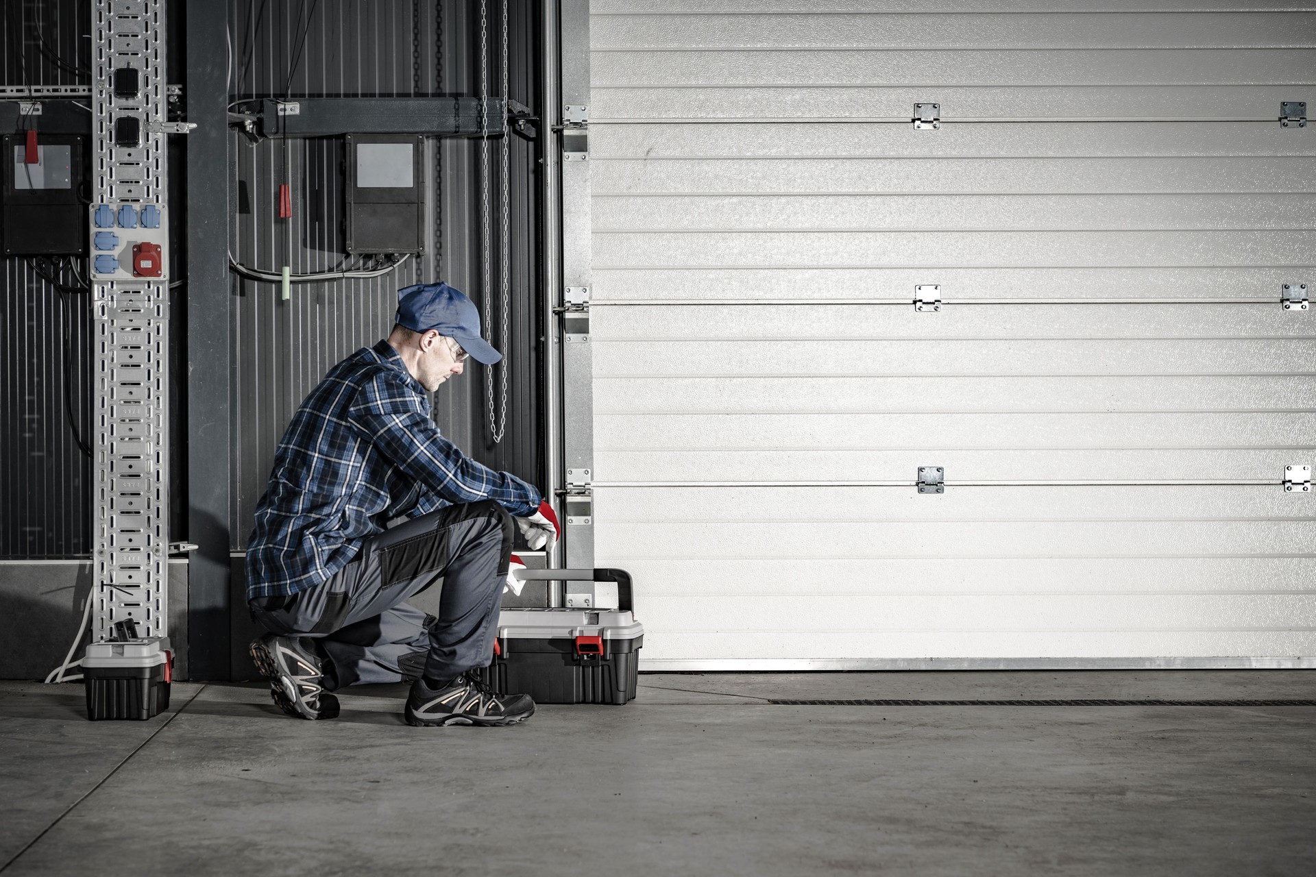 Technician Servicing Commercial Dock Garage Gate